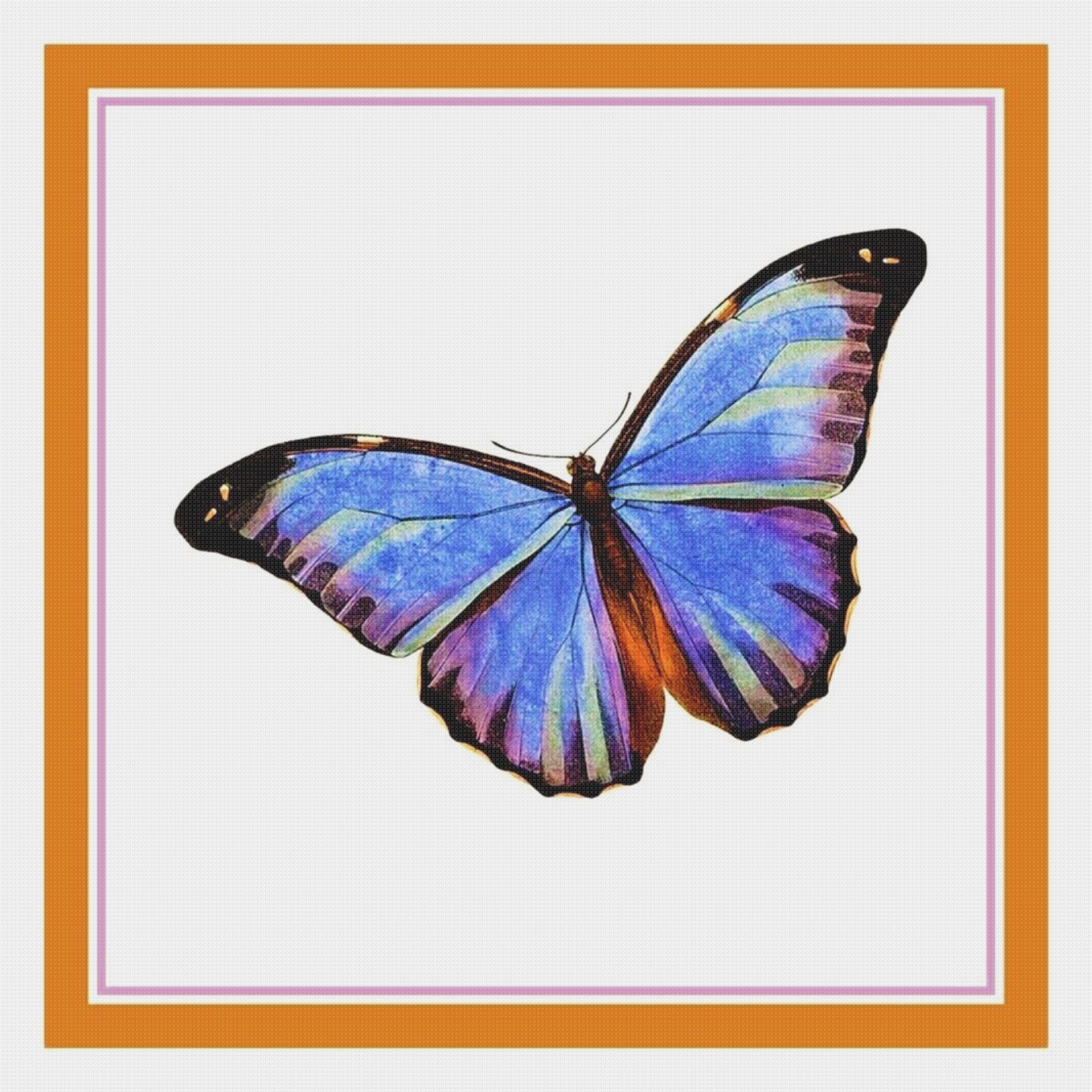Colorful Light Blue and Black Butterfly Counted Cross Stitch Chart Pattern