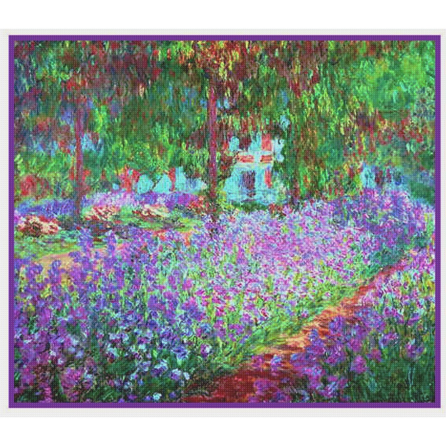 The Artist&#x27;s Garden in Giverny inspired by Claude Monet&#x27;s impressionist painting Counted Cross Stitch Pattern