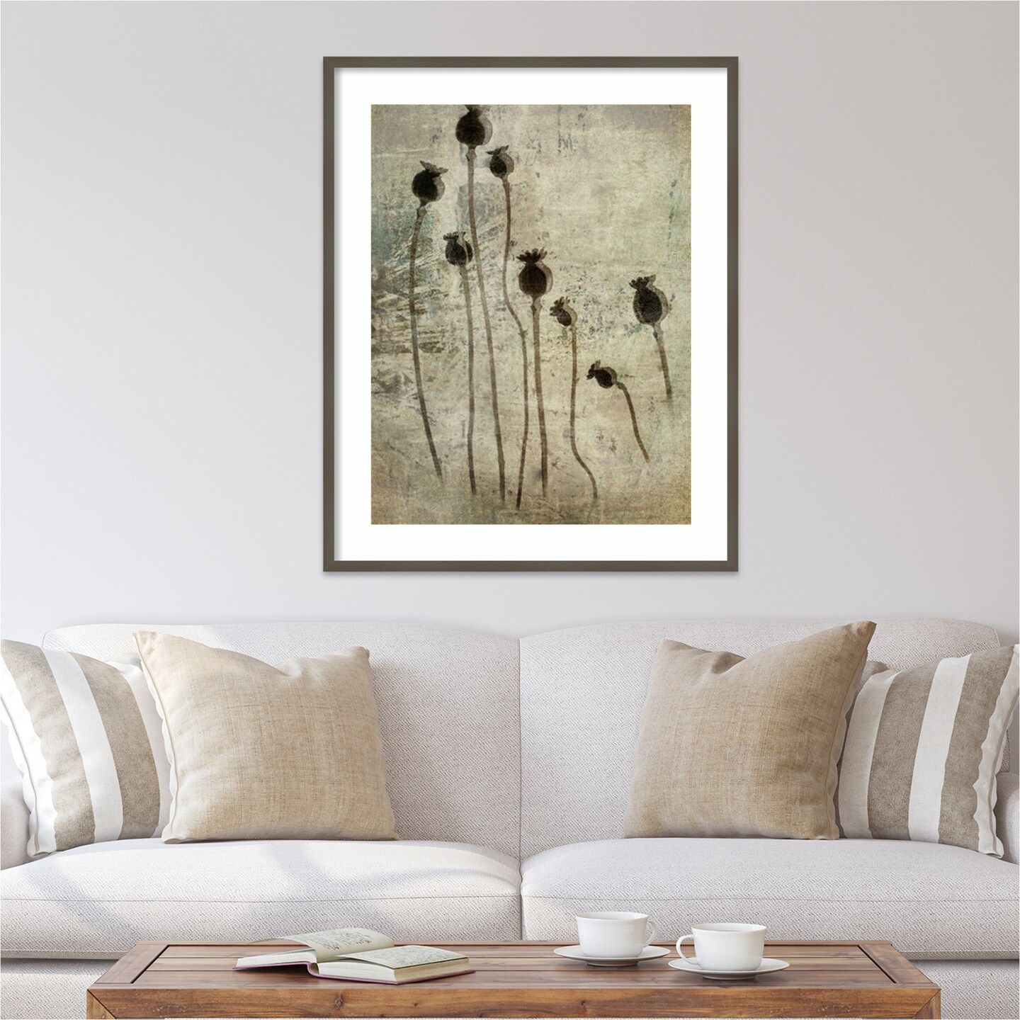 Poppy seedlings by Nel Talen Wood Framed Wall Art Print 33 in. W x 41 in. H