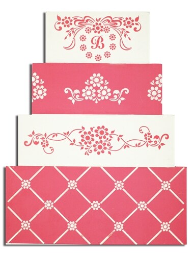 Four Tier Daisy Lattice Cake Stencil Set | C380 by Designer Stencils | Cake Decorating Tools | Baking Stencils for Royal Icing, Airbrush, Dusting Powder | Reusable Plastic Food Grade Stencil for Cakes | Easy to Use &#x26; Clean Cake Stencil