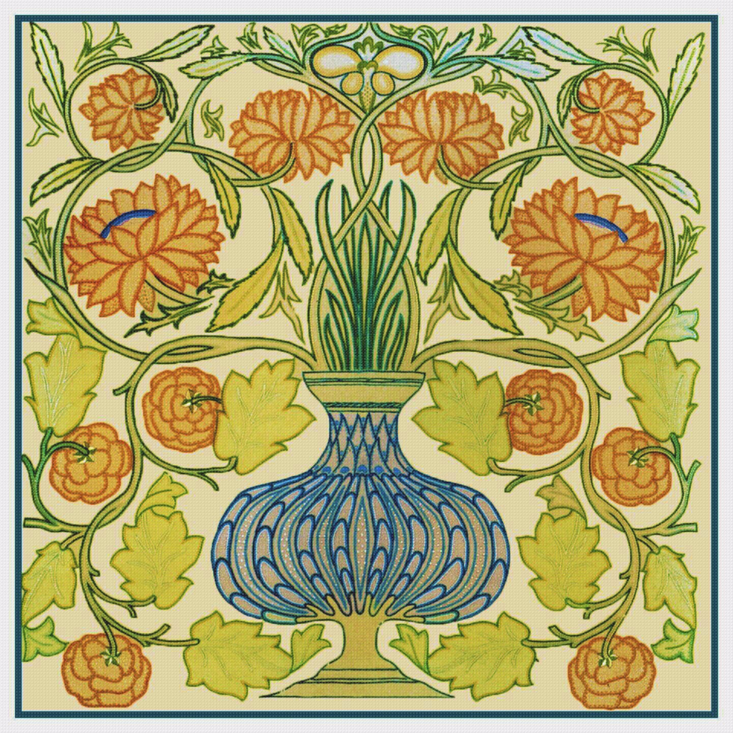 The Dahlia Pot inspired by a William Morris Embroidery Counted Cross Stitch Pattern