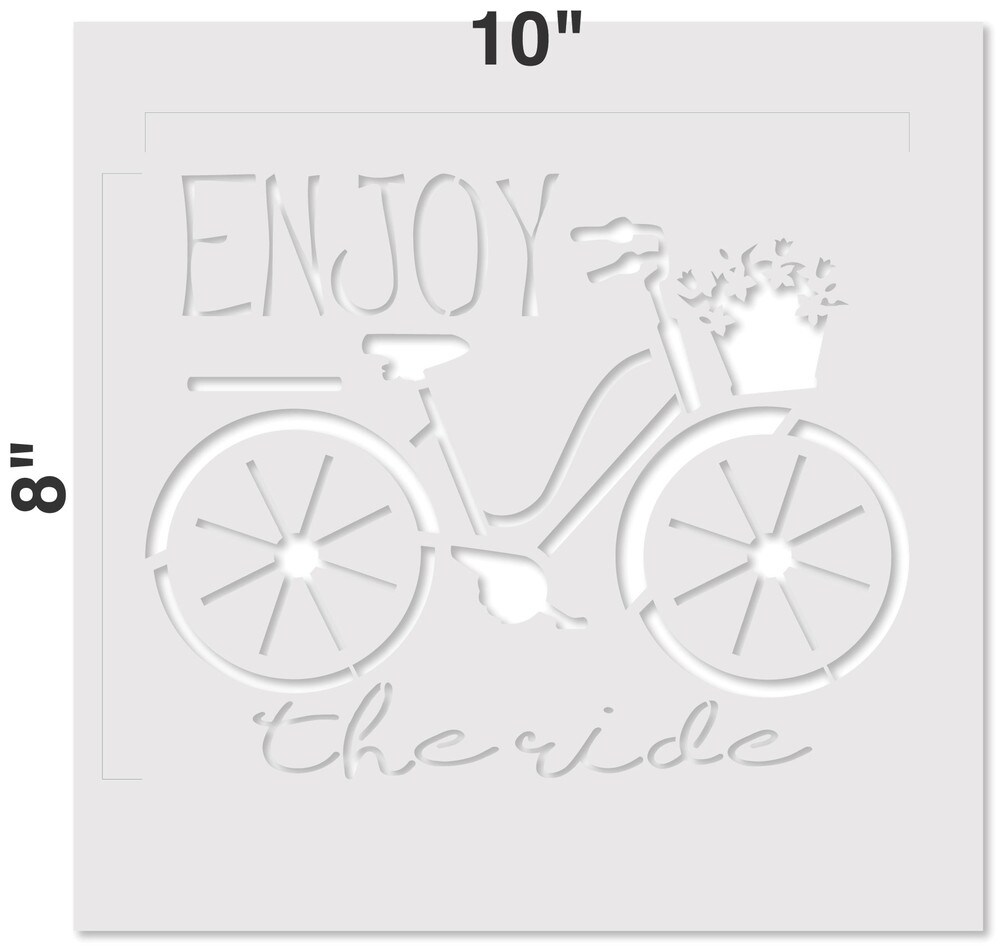 Enjoy The Ride Bicycle Embossing 12 x 12 Stencil | FS050 by Designer Stencils | Word &#x26; Phrase Stencils | Reusable Stencils for Painting on Wood, Wall, Tile, Canvas, Paper, Fabric, Furniture, Floor | Reusable Stencil for Home Makeover