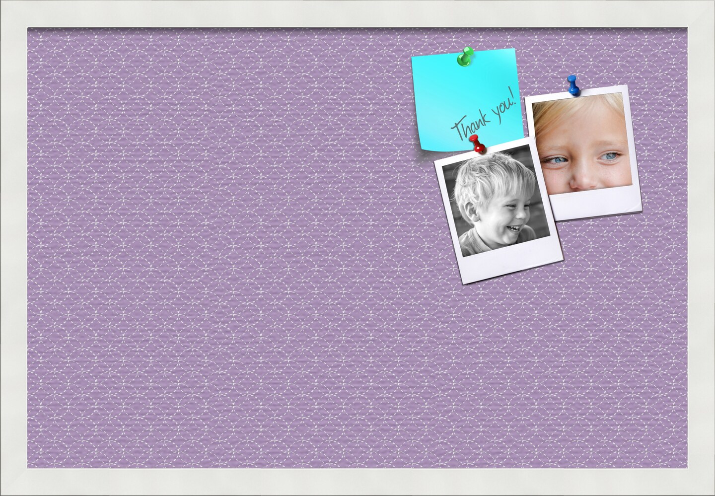 PinPix Custom Bulletin Board Purple Circles Poster Board Has a Fabric Style Canvas Finish, Framed in Satin White Frame, by ArtToFrames (PinPix-493)