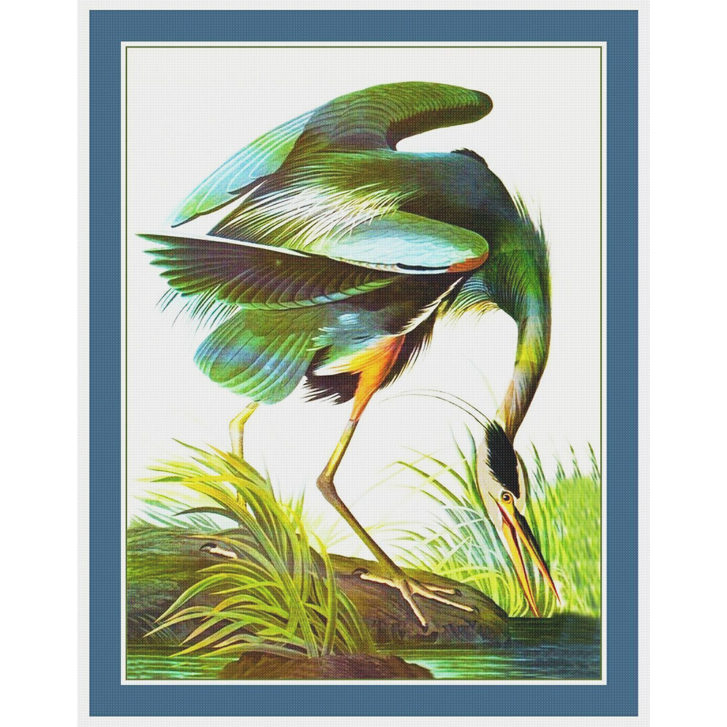 A Great White Heron Bird by John James Audubon Counted Cross Stitch Pattern