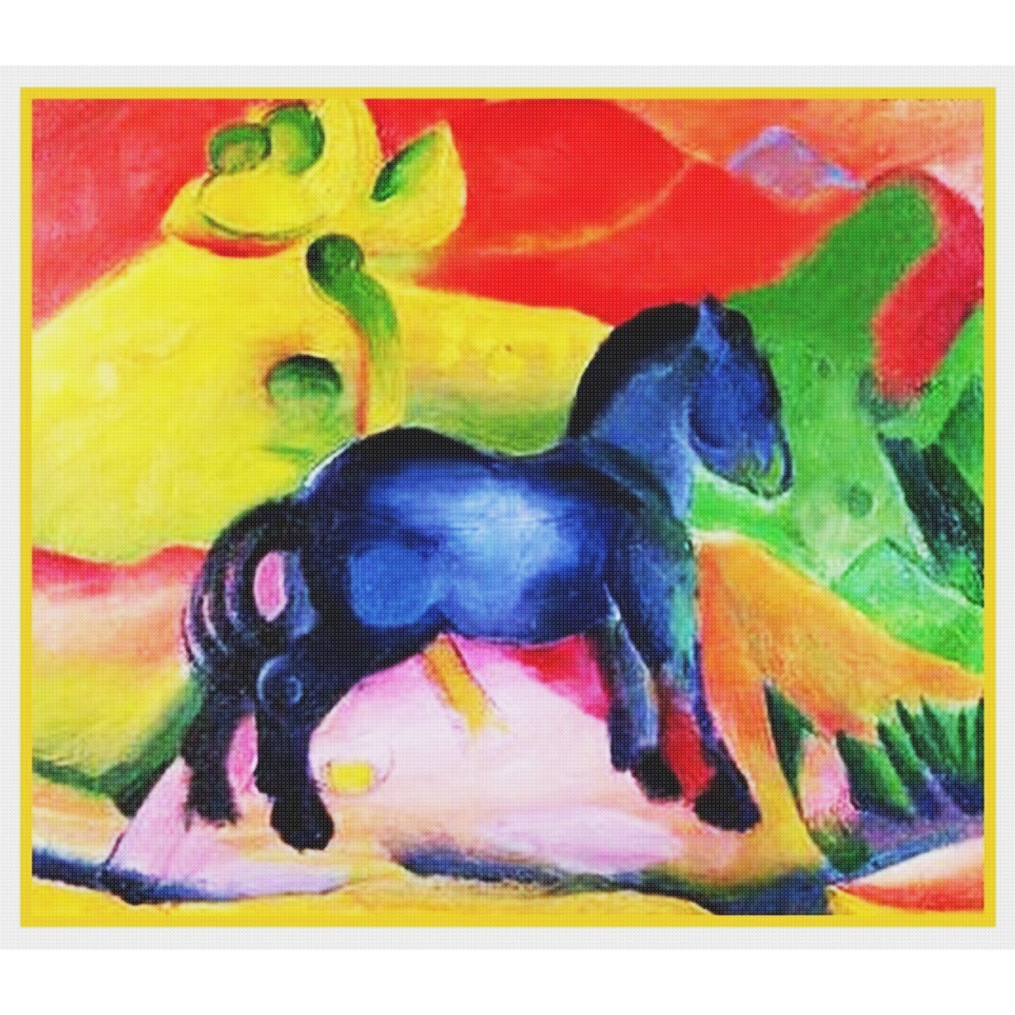 Expressionist Franz Marc&#x27;s The Little Blue Horse Counted Cross Stitch Pattern