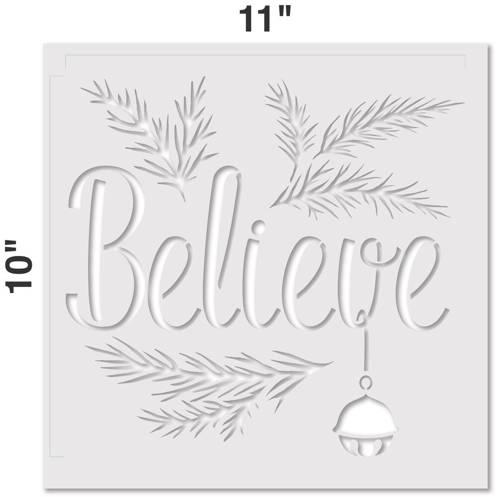 Believe Embossing 12 x 12 Stencil | FS038 by Designer Stencils | Word &#x26; Phrase Stencils | Reusable Stencils for Painting on Wood, Wall, Tile, Canvas, Paper, Fabric, Furniture, Floor | Reusable Stencil for Home Makeover | Easy to Use &#x26; Clean