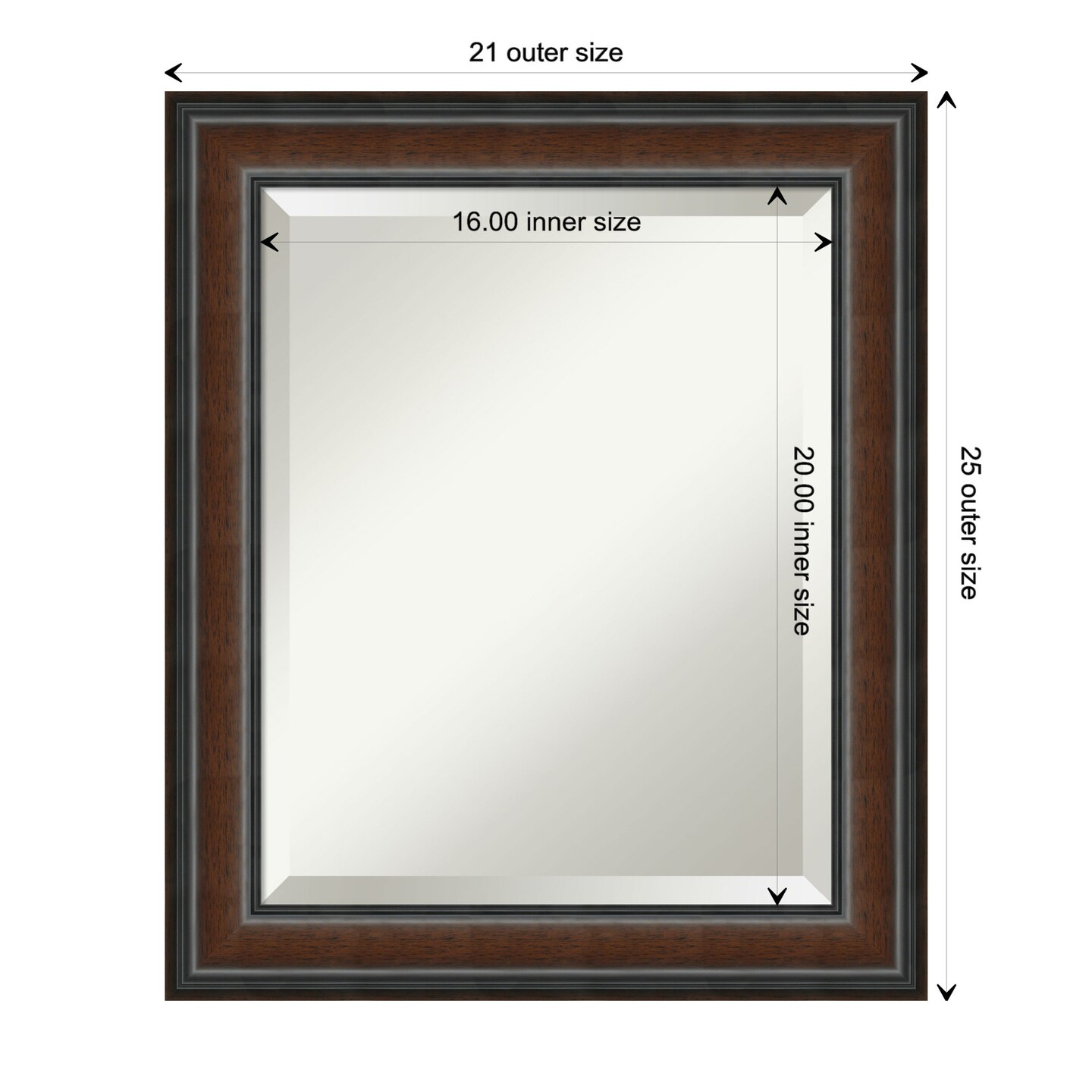 Beveled Wood Bathroom Wall Mirror, Cyprus Walnut Narrow Frame
