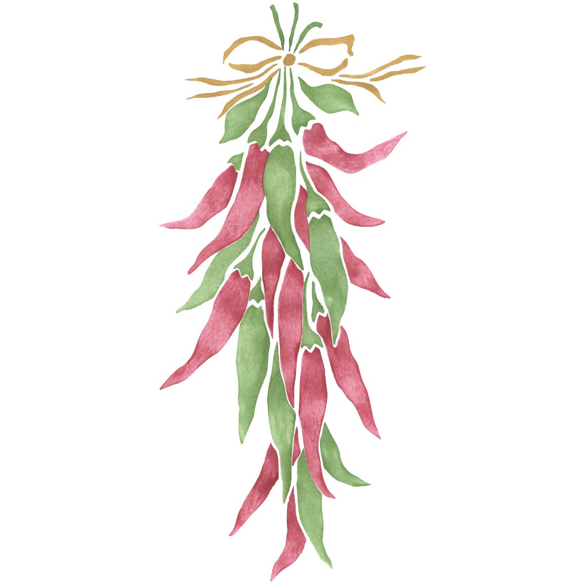 Hanging Chili Peppers Wall Stencil | 2130 by Designer Stencils | Pattern Stencils | Reusable Stencils for Painting | Safe &#x26; Reusable Template for Wall Decor | Try This Stencil Instead of a Wallpaper | Easy to Use &#x26; Clean Art Stencil Pattern