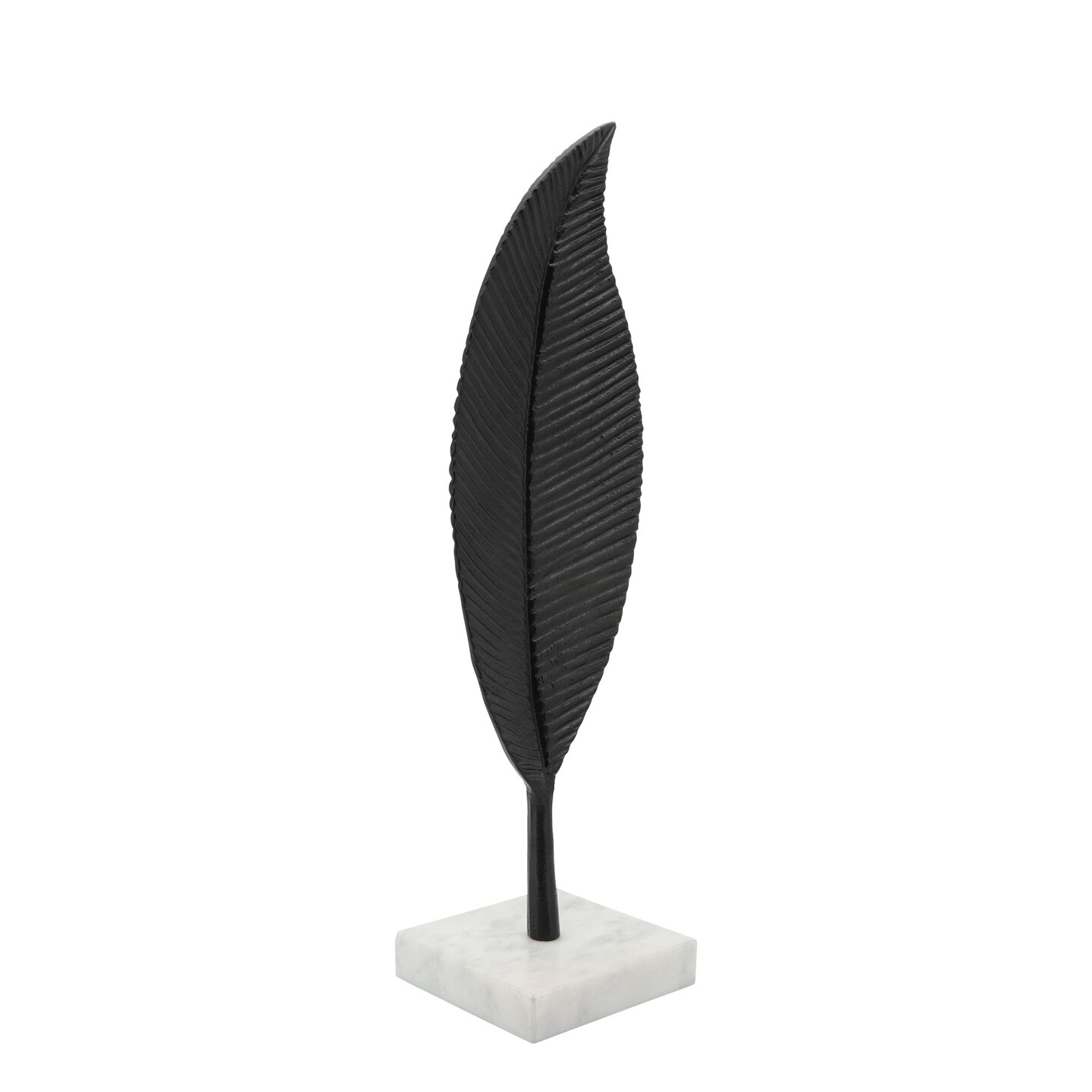 Kingston Living 19" Matte Black and White Leaf on Marble Base Tabletop