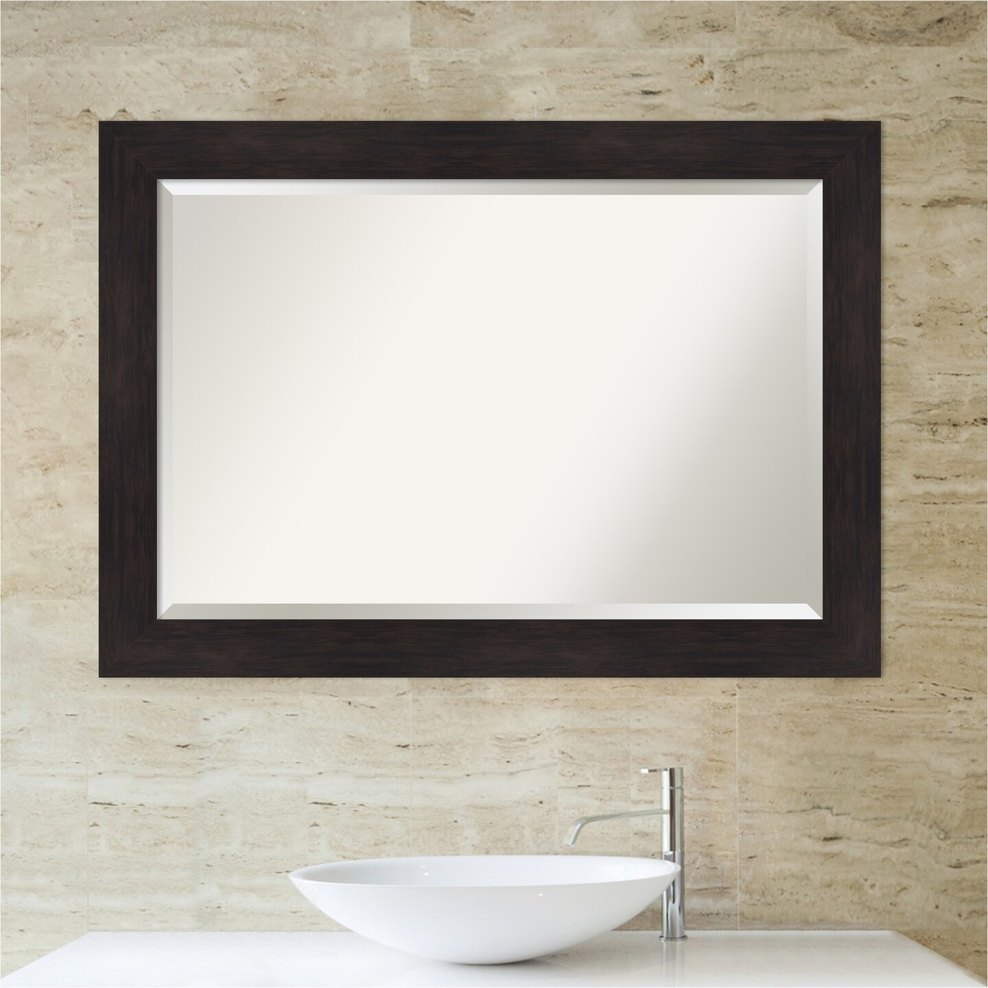 Beveled Bathroom Wall Mirror, Furniture Espresso Frame