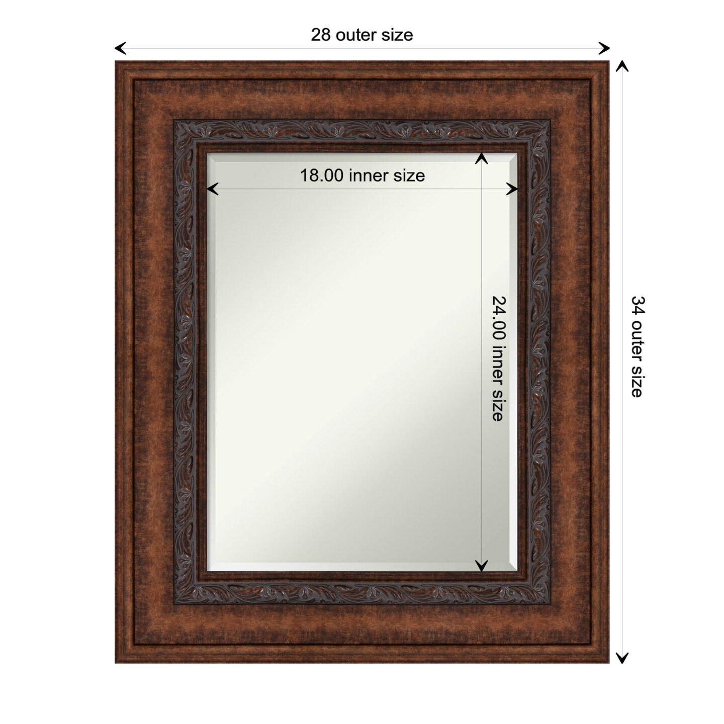 Beveled Bathroom Wall Mirror, Decorative Bronze Frame