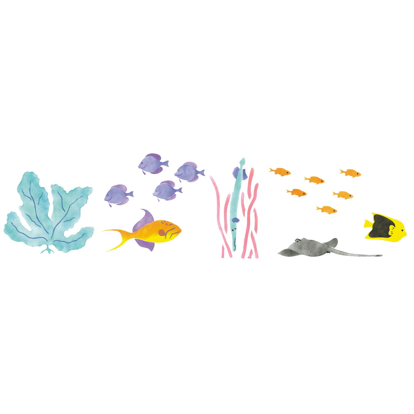Underwater Scene Wall Stencil | 114 by Designer Stencils | Animal &#x26; Nature Stencils | Reusable Art Craft Stencils for Painting on Walls, Canvas, Wood | Reusable Plastic Paint Stencil for Home Makeover | Easy to Use &#x26; Clean Art Stencil