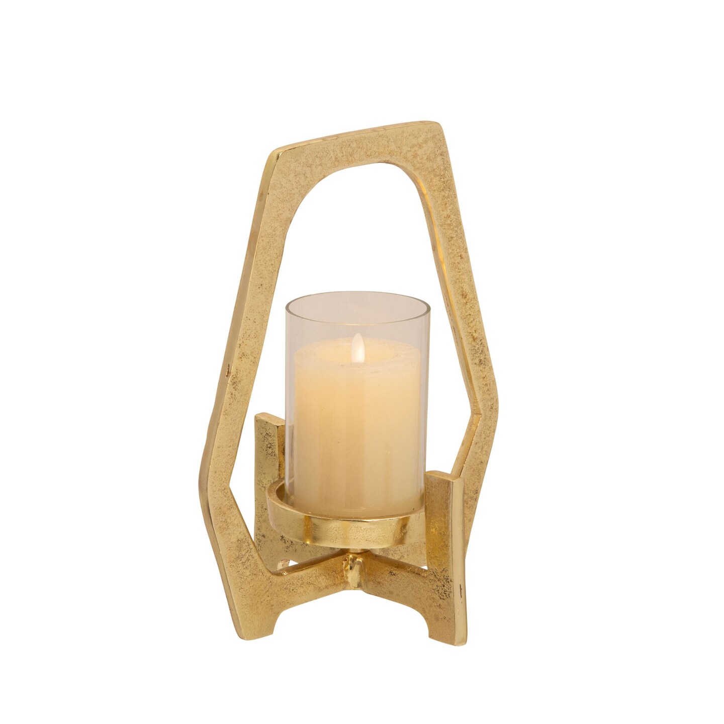 Kingston Living 10.25" Gold Glass Hurricane Candle Holder Pillar