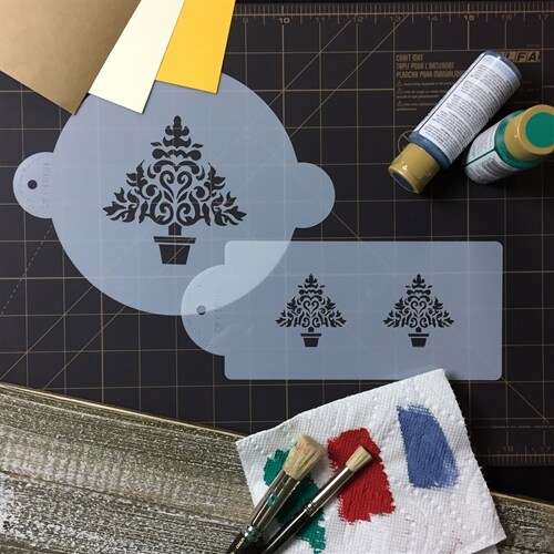 Christmas Tree Cake Stencil | C100 by Designer Stencils | Cake Decorating Tools | Baking Stencils for Royal Icing, Airbrush, Dusting Powder | Reusable Plastic Food Grade Stencil for Cakes | Easy to Use &#x26; Clean Cake Stencil