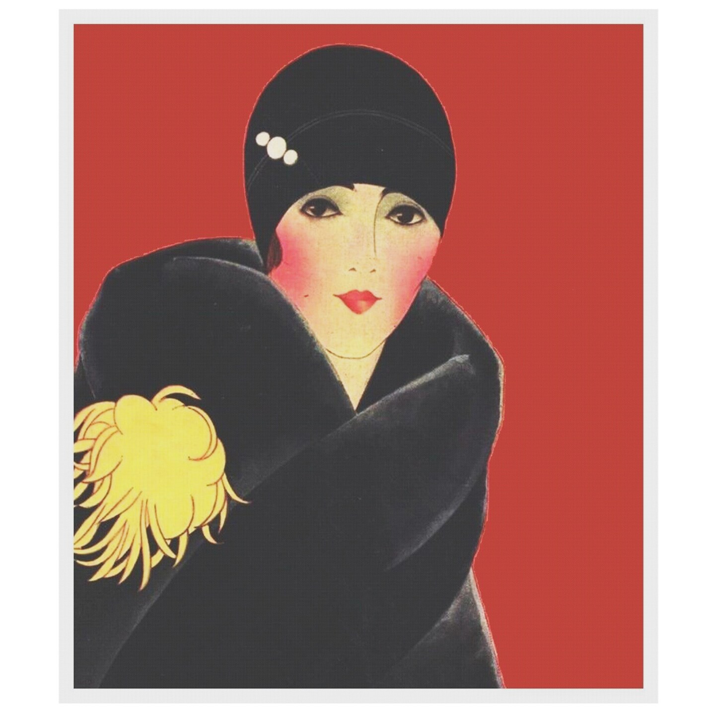 Art Deco Flapper Yellow Flower Helen Dryden Counted Cross Stitch Pattern