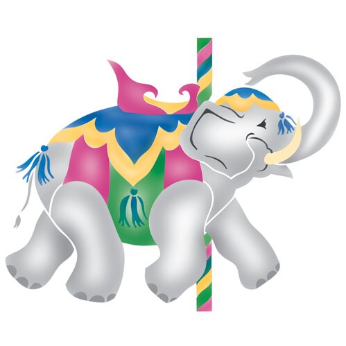 Carousel Elephant Wall Stencil | 1688 by Designer Stencils | Reusable Art Craft Stencils for Painting on Walls, Canvas, Wood | Reusable Plastic Paint Stencil for Home Makeover | Easy to Use &#x26; Clean Art Stencil