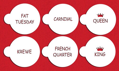 Mardi Gras Sayings Cookie Stencils | C387 by Designer Stencils | Cookie Decorating Tools | Baking Stencils for Royal Icing, Airbrush, Dusting Powder | Reusable Plastic Food Grade Stencil for Cookies | Easy to Use & Clean Cookie Stencil