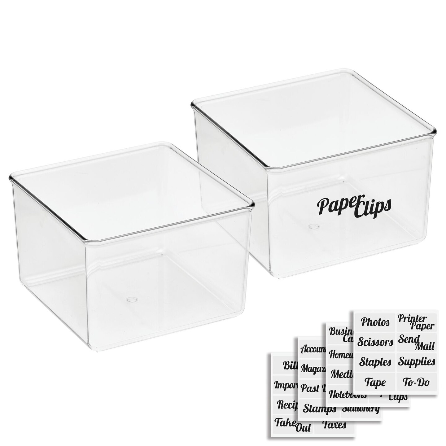 mDesign Plastic Stackable Home, Office Storage Box + 32 Labels