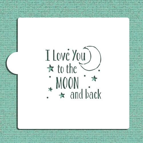 I Love You to The Moon and Back Cookie &#x26; Craft Stencil | CM163 by Designer Stencils | Cookie Decorating Tools | Baking Stencils for Royal Icing, Airbrush, Dusting Powder | Craft Stencils for Canvas, Paper, Wood | Reusable Food Grade Stencil