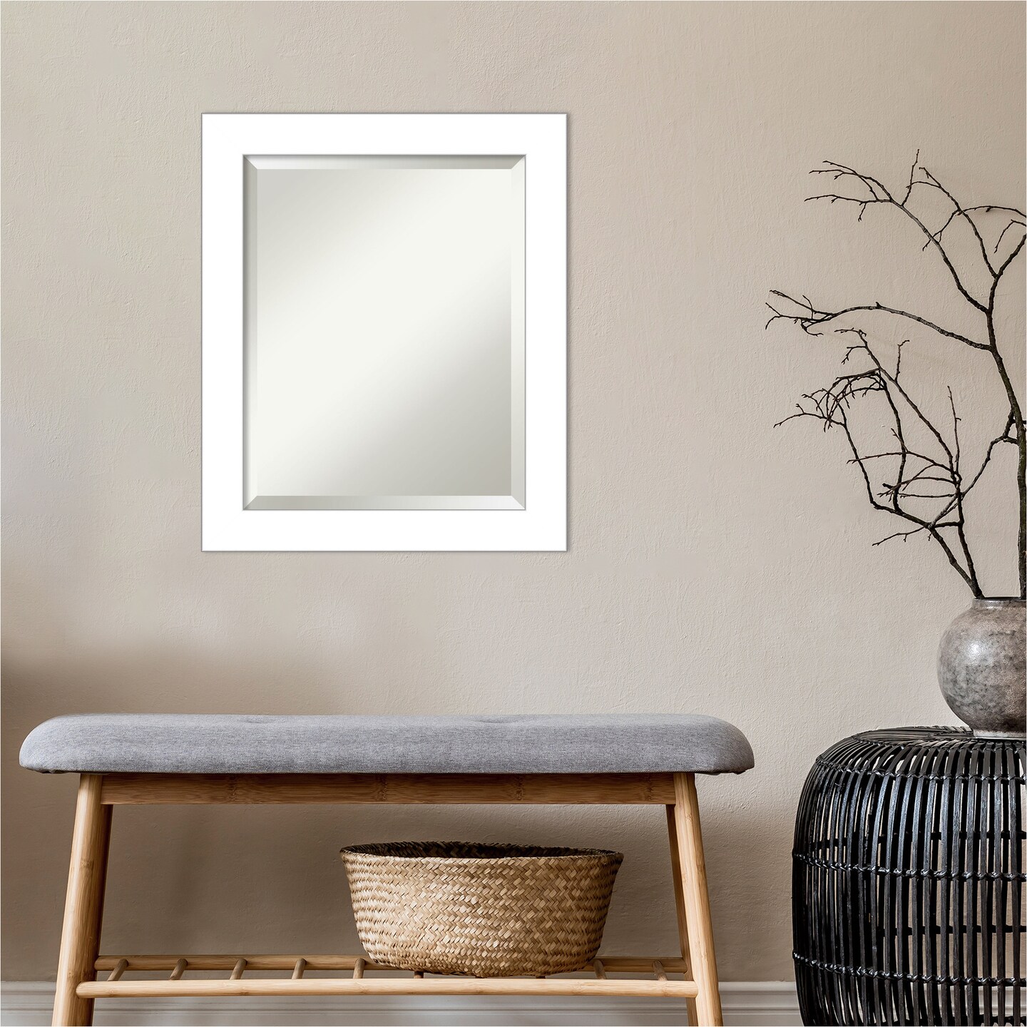 Beveled Bathroom Wall Mirror, Wedge White Frame