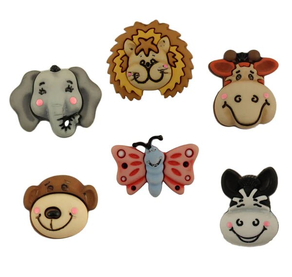 Buttons Galore and More 3D Novelty Buttons – Zoo Child Animals Children Button Bundle - 36 Pcs