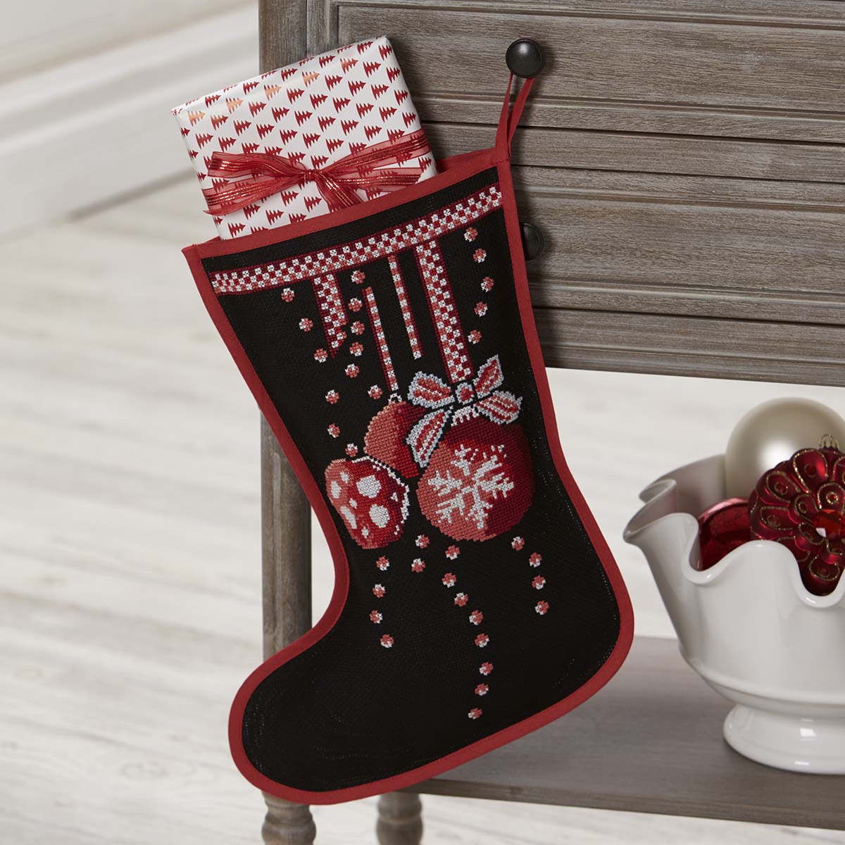 Herrschners Red Ornaments Stocking Counted CrossStitch Kit Cross