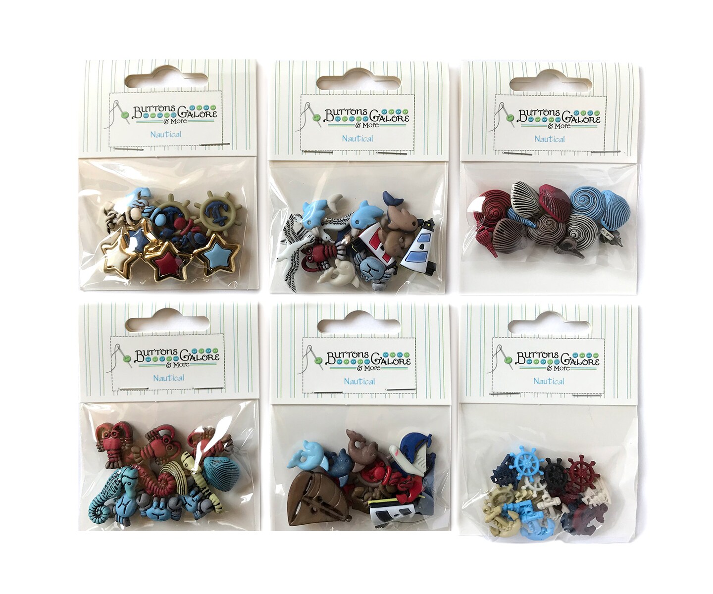 Buttons Galore 60+ Nautical Theme Button Bundle for Sewing &#x26; Crafts - Set of 6 Button Packs