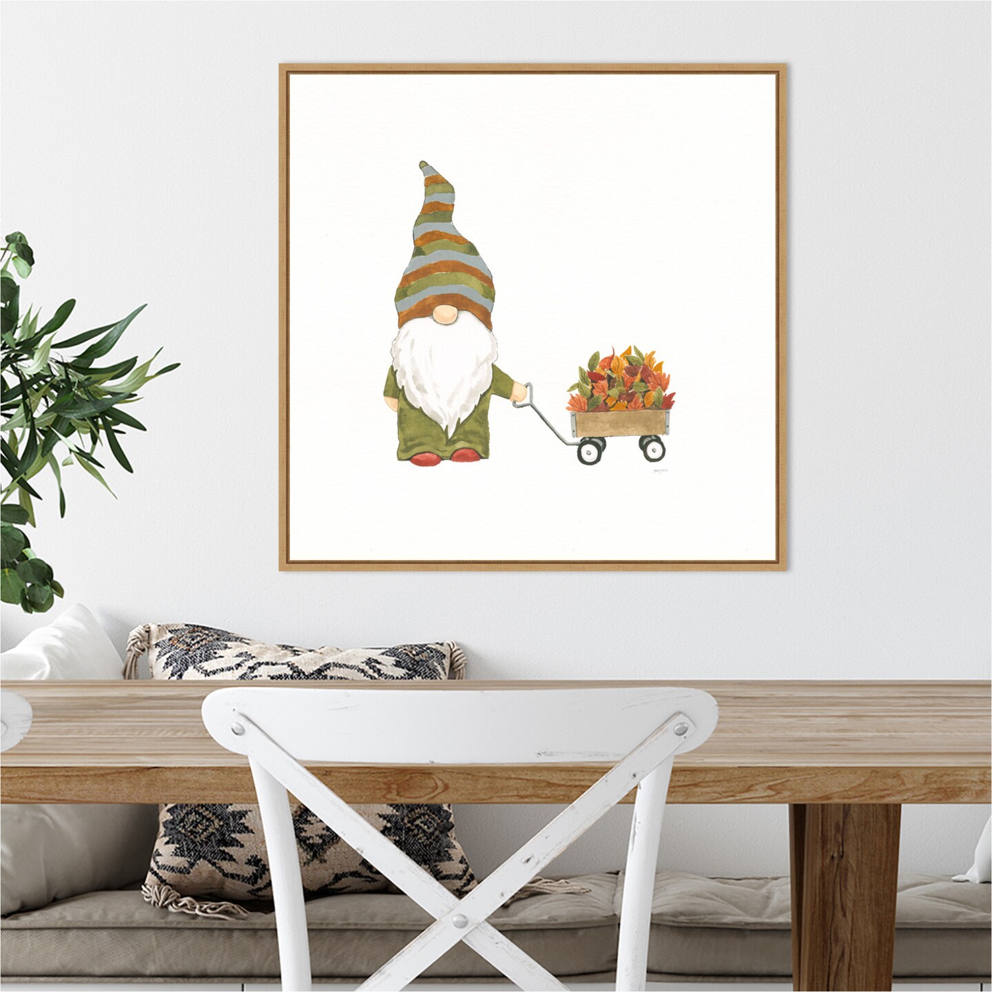 Harvest Gnomes II by Jenaya Jackson 22-in. W x 22-in. H. Canvas Wall Art Print Framed in Natural
