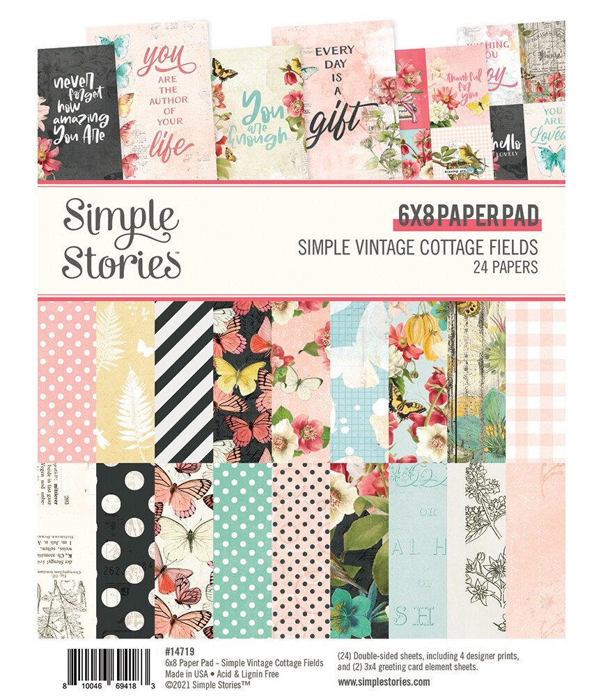 Simple Stories Double Sided Paper Pad 6x8 24pkg Simple Vintage Cottage Fields Stencils 0044