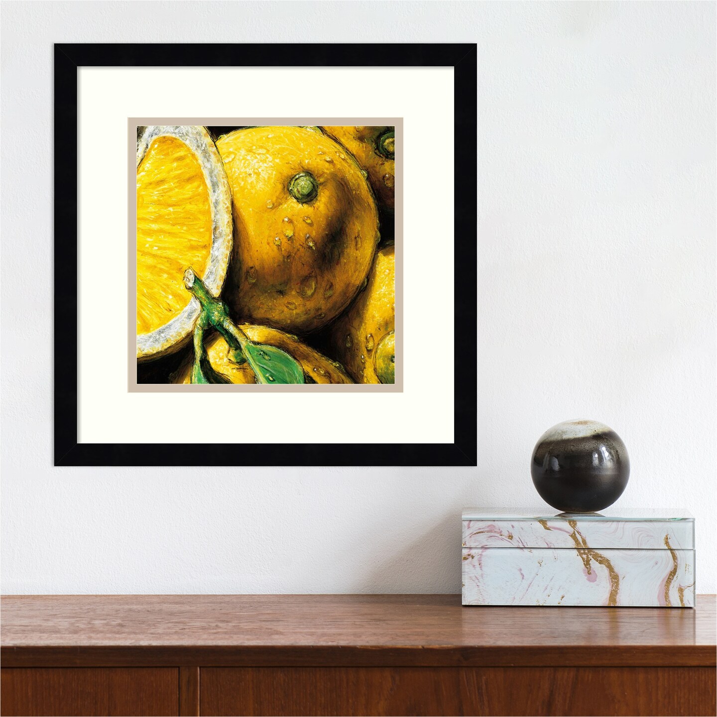 Lemons by Alma&#x27;Ch Wood Framed Wall Art Print 15 in. W x 15 in. H