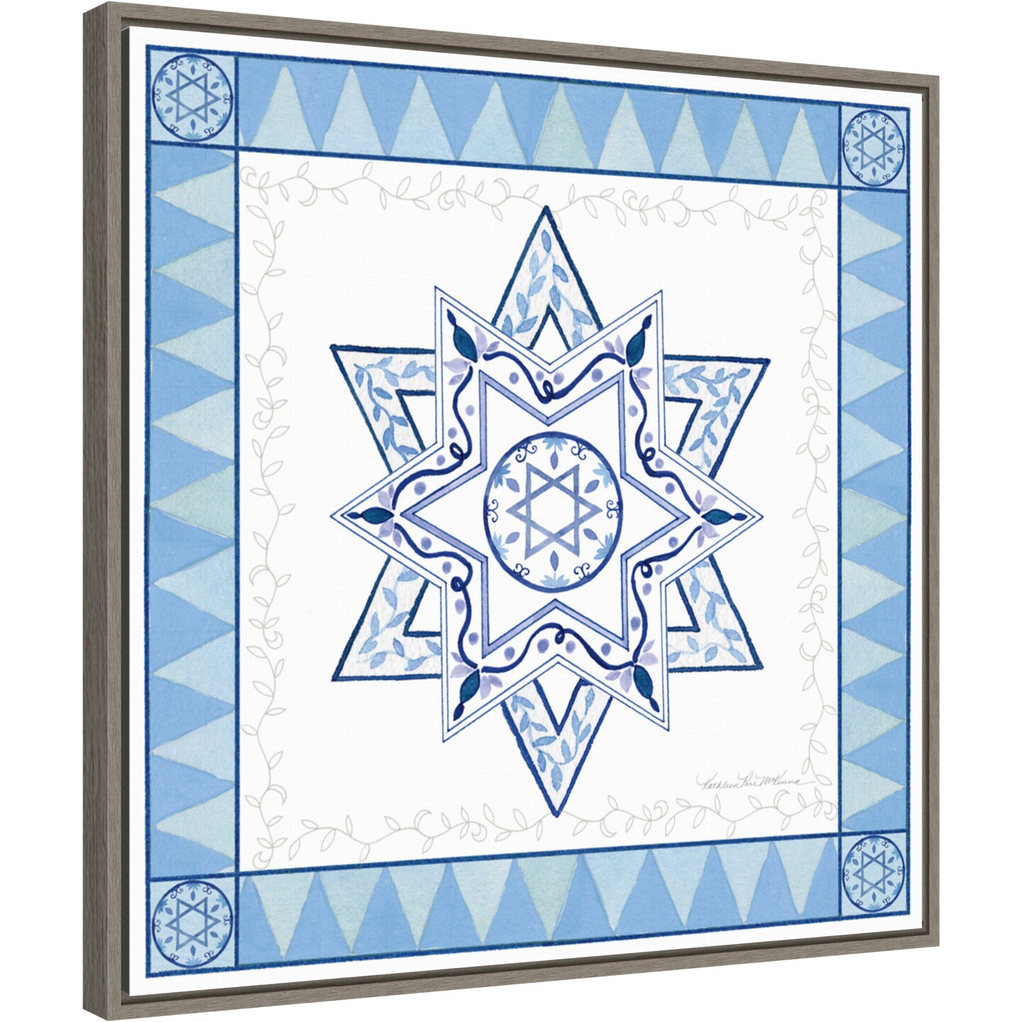 Celebrating Hanukkah I by Kathleen Parr McKenna 22-in. W x 22-in. H. Canvas Wall Art Print Framed in Grey
