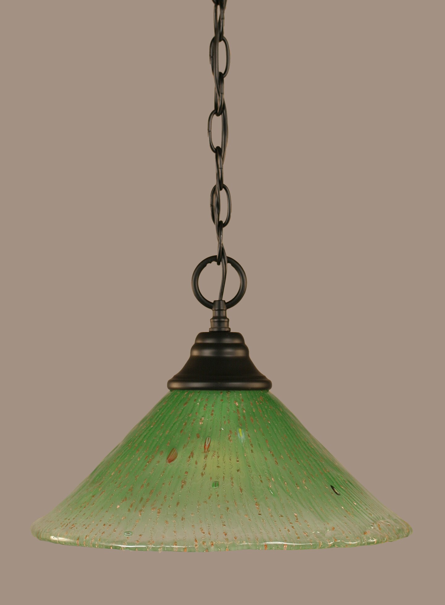 Chain Hung Pendant Shown In Matte Black Finish With 12 Kiwi Green Crystal Glass