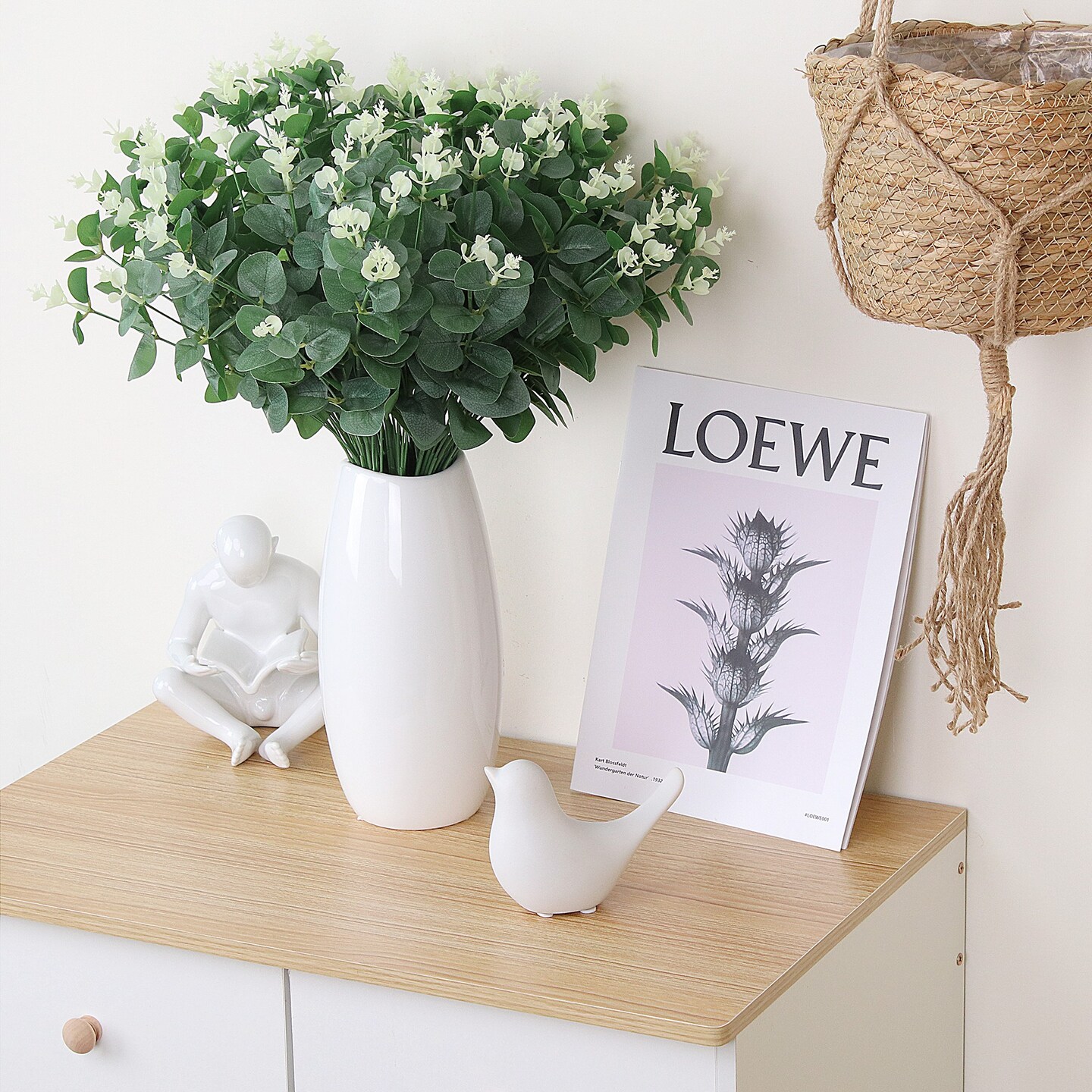 Eucalyptus Stems Artificial Bouquet Plastic Greenery Faux Plants Silk Green Leaves Fake Flowers 20” Tall, Bulk 6pcs