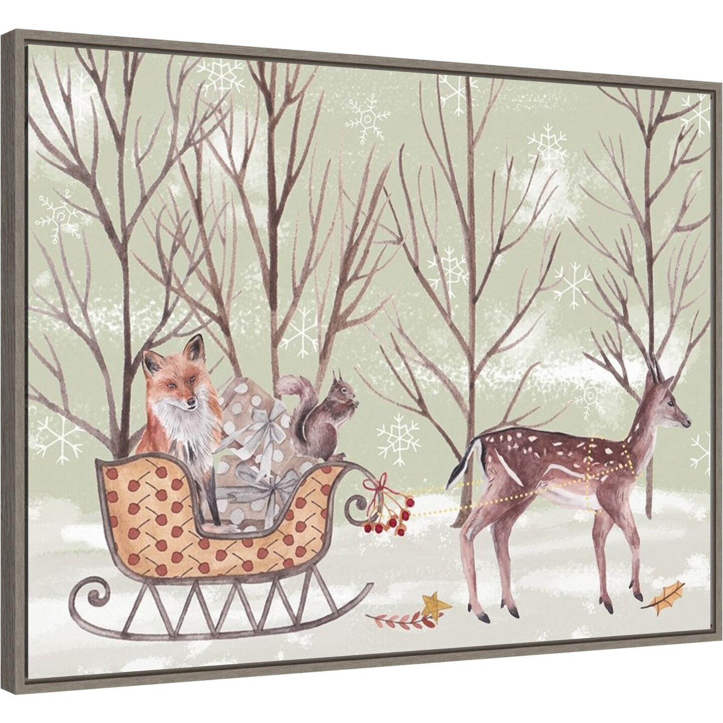 Christmas Time I by Melissa Wang 30-in. W x 23-in. H. Canvas Wall Art Print Framed in Grey