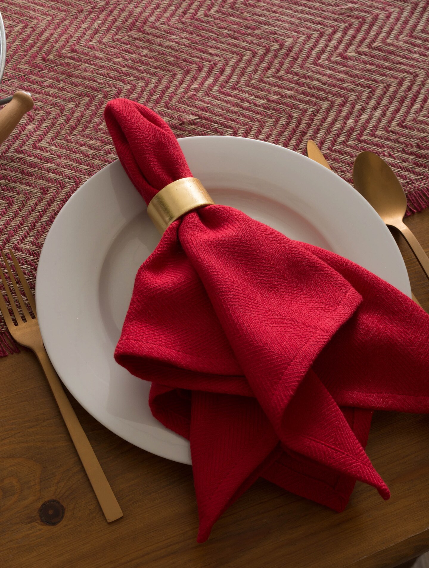 DII Barn Red Chevron Burlap Table Runner Table Linens & Runners