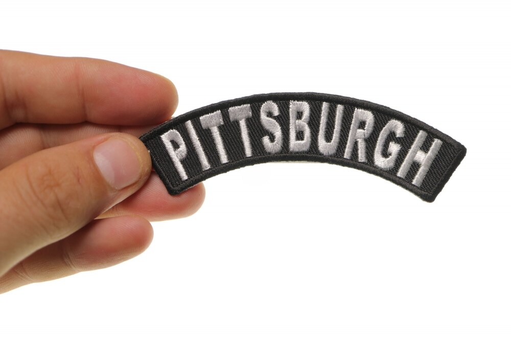 Patch, Small Embroidered Rocker (Iron-On or Sew-On), Pittsburgh Pennsylvania City Patch, 4" x 1" Arch