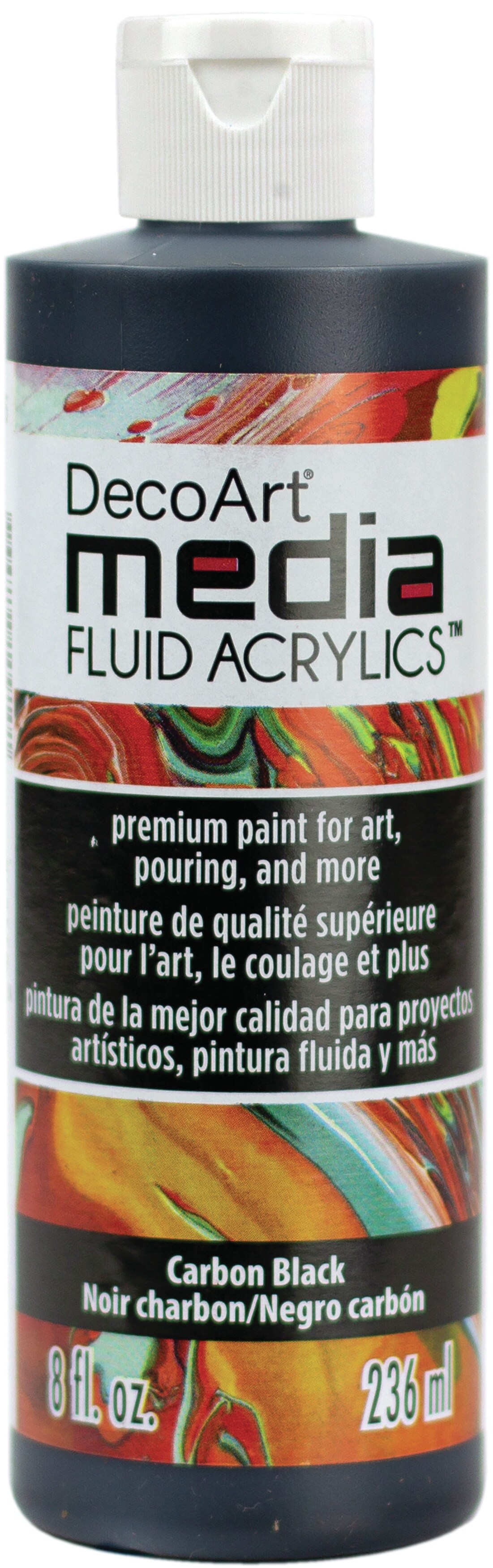 Decoart Media Fluid Acrylics Paint 8oz Carbon Black Accessories