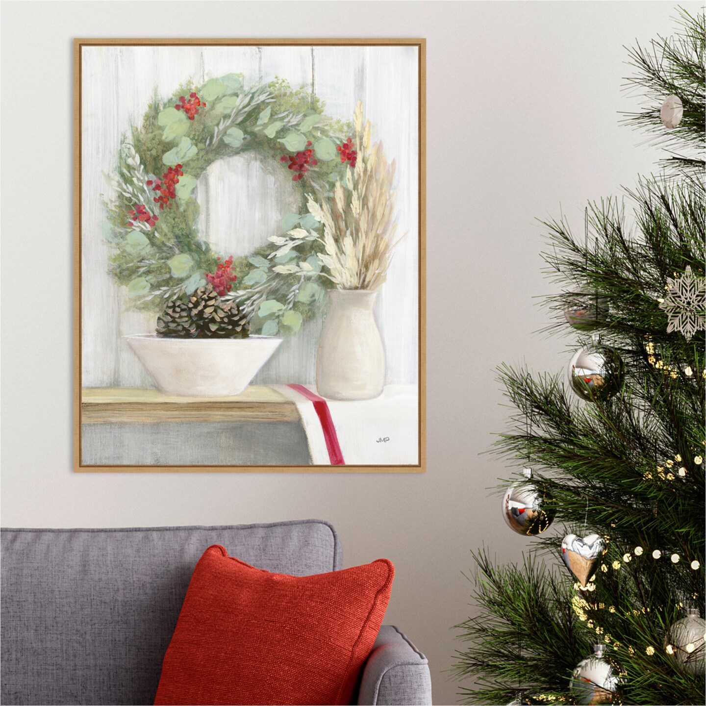 Natural Christmas I by Julia Purinton 23-in. W x 28-in. H. Canvas Wall Art Print Framed in Natural