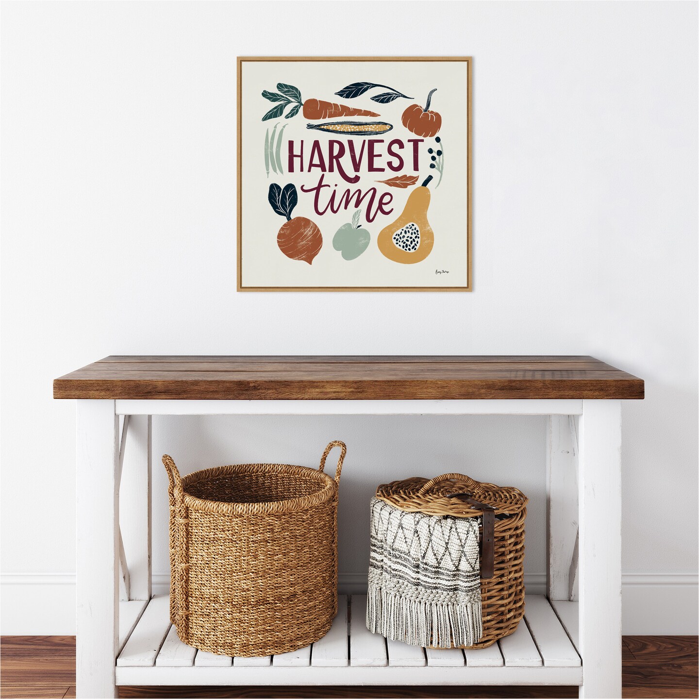 Harvest Lettering I by Becky Thorns 22-in. W x 22-in. H. Canvas Wall Art Print Framed in Natural