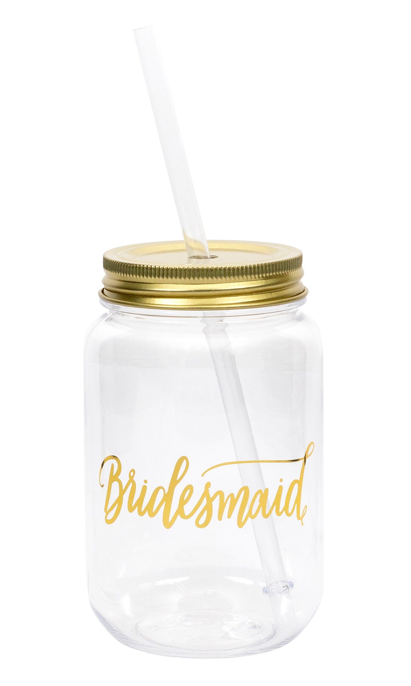 16 oz. Plastic Mason Jar with Gold Lid and Writing