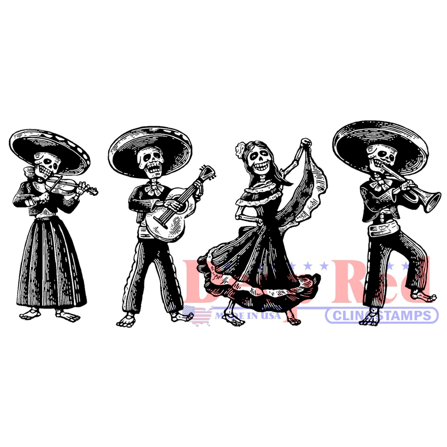 Deep Red Stamps Calavera Mariachi Rubber Cling Stamp 3.2 x 1.5 inches