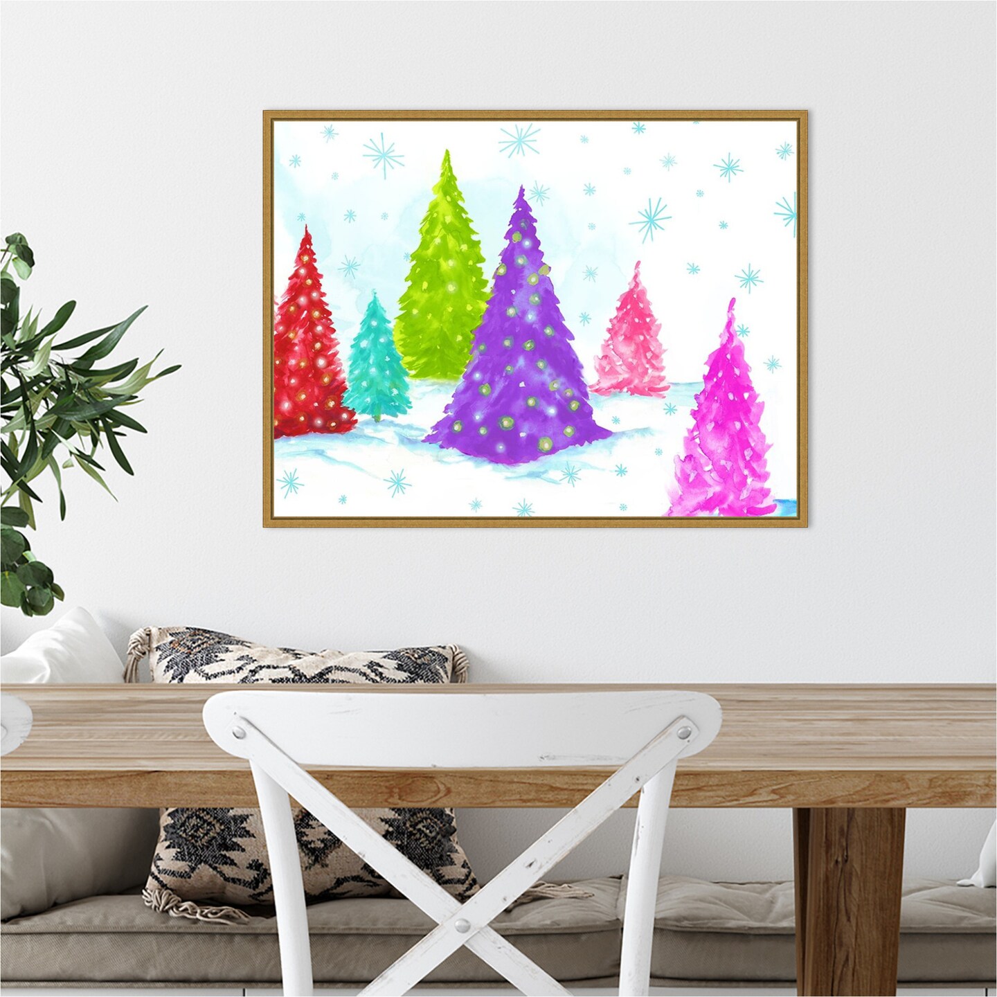 Magic Christmas Trees II by PI Studio 24-in. W x 18-in. H. Canvas Wall Art Print Framed in Gold
