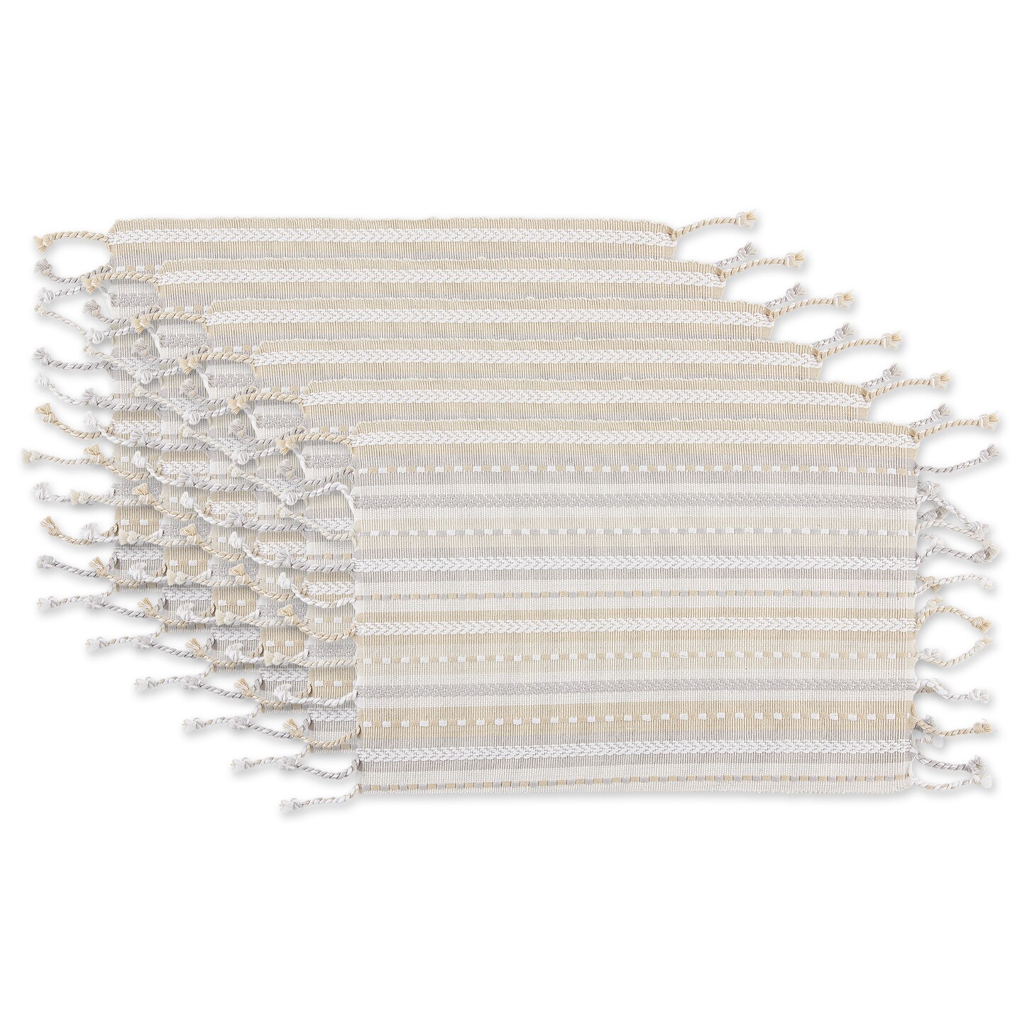 DII Natural Tonal Stripe With Fringe Placemat (Set of 6)
