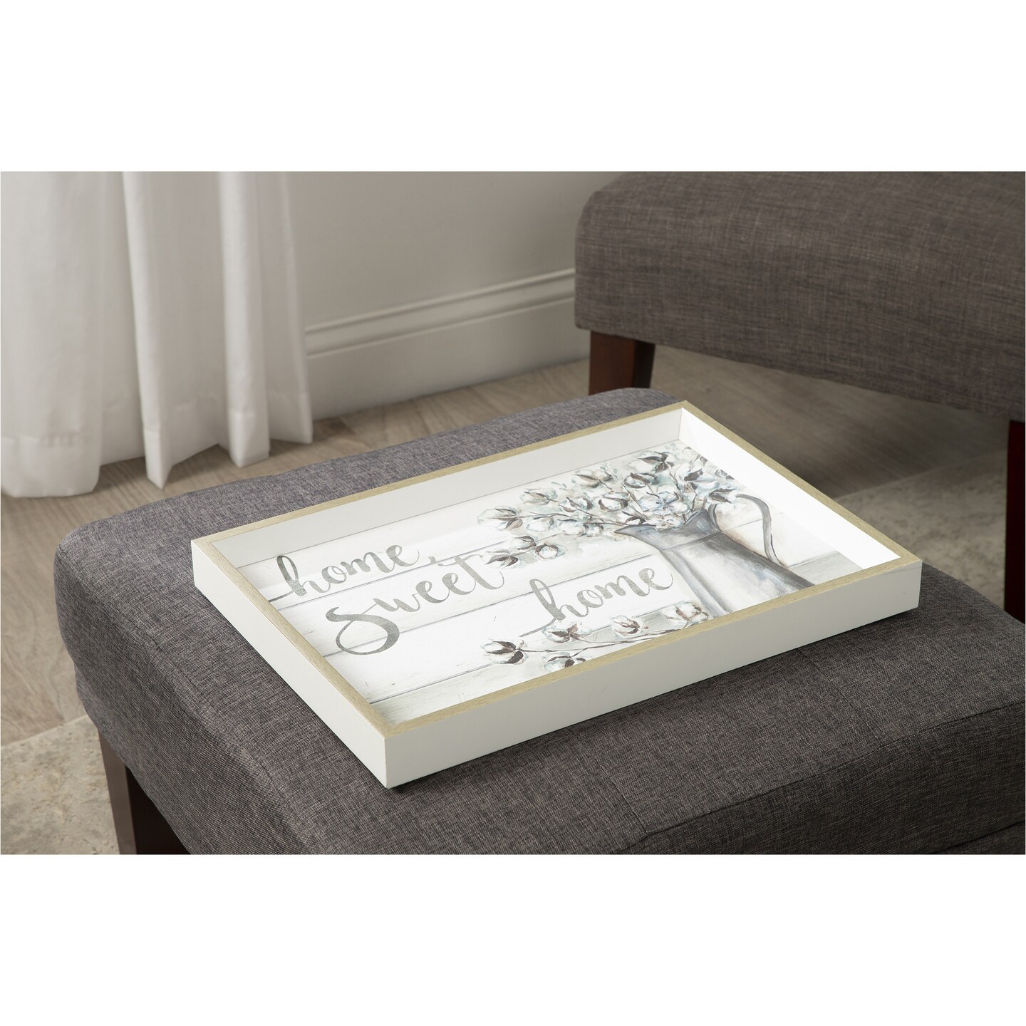 Amanti Art Decorative Wood Tray 13&#x22;x19&#x22; featuring &#x27;Farmhouse Cotton Home Sweet Home&#x27; by Tre Sorelle Studios by Tre Sorelle Studios Framed Art Print