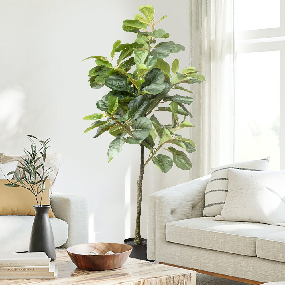 60&#x22; Faux Fiddle Leaf Fig Tree with Black Pot (2 Pack)