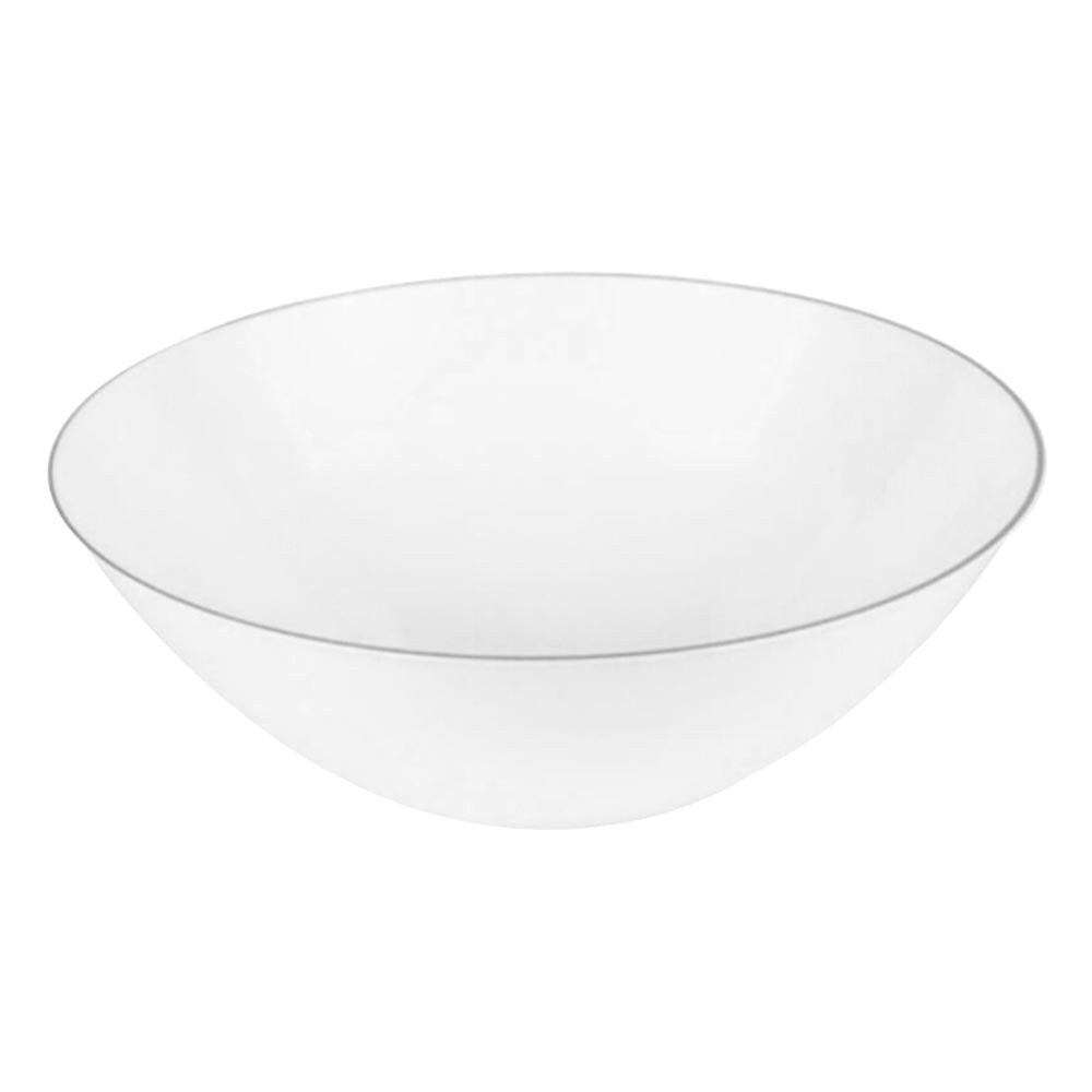 White with Silver Rim Organic Round Disposable Plastic Soup Bowls - 16 Ounce (120 Bowls)