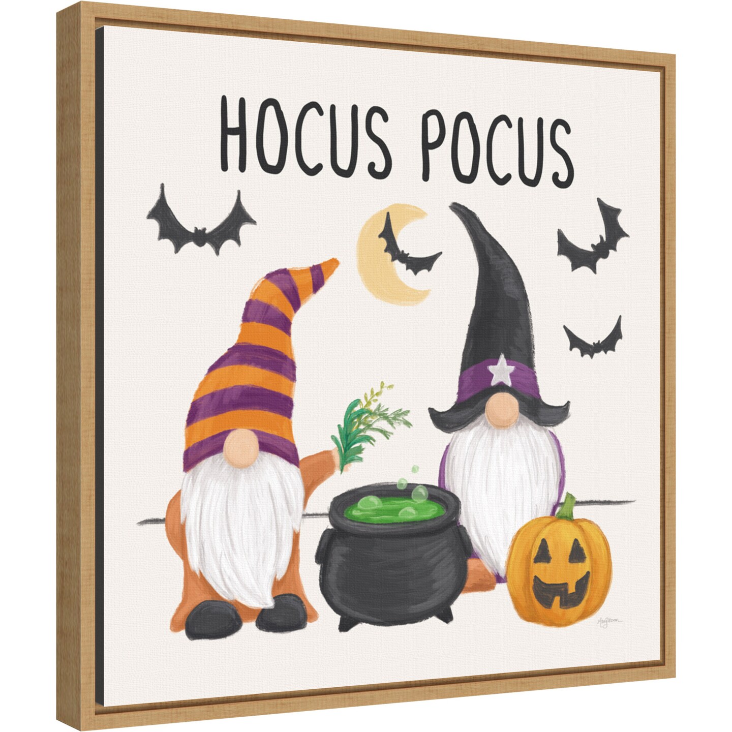 Halloween Gnomes II by Mary Urban 16-in. W x 16-in. H. Canvas Wall Art Print Framed in Natural