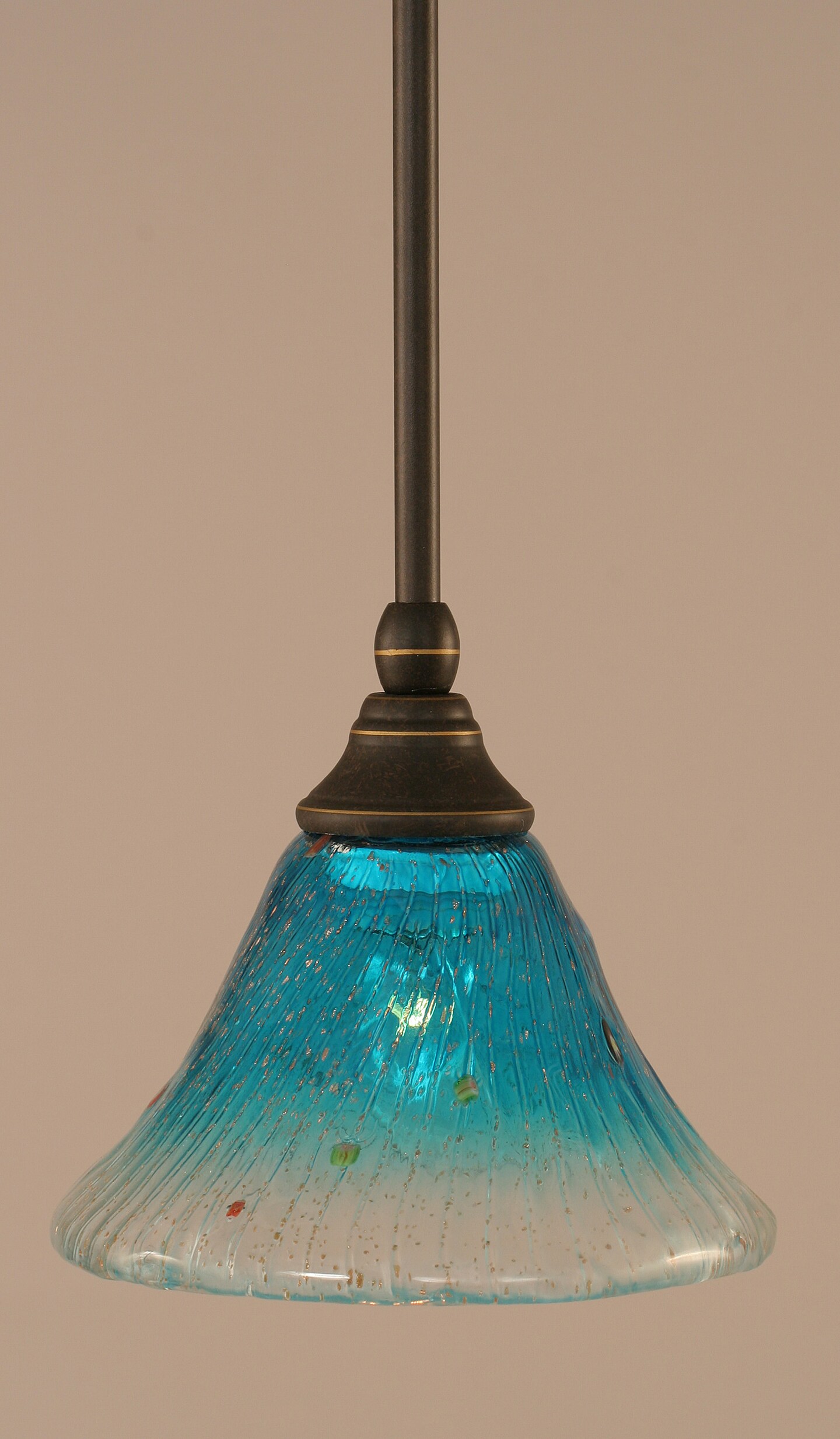 Stem Mini Pendant With Hang Straight Swivel Shown In Dark Granite Finish With 7 Teal Crystal Glass