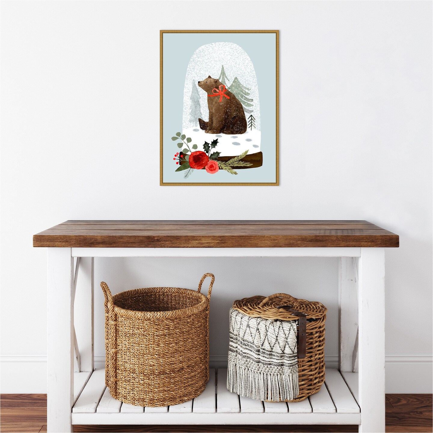 Snow Globe Village IV Bear by Victoria Barnes 18-in. W x 24-in. H. Canvas Wall Art Print Framed in Gold