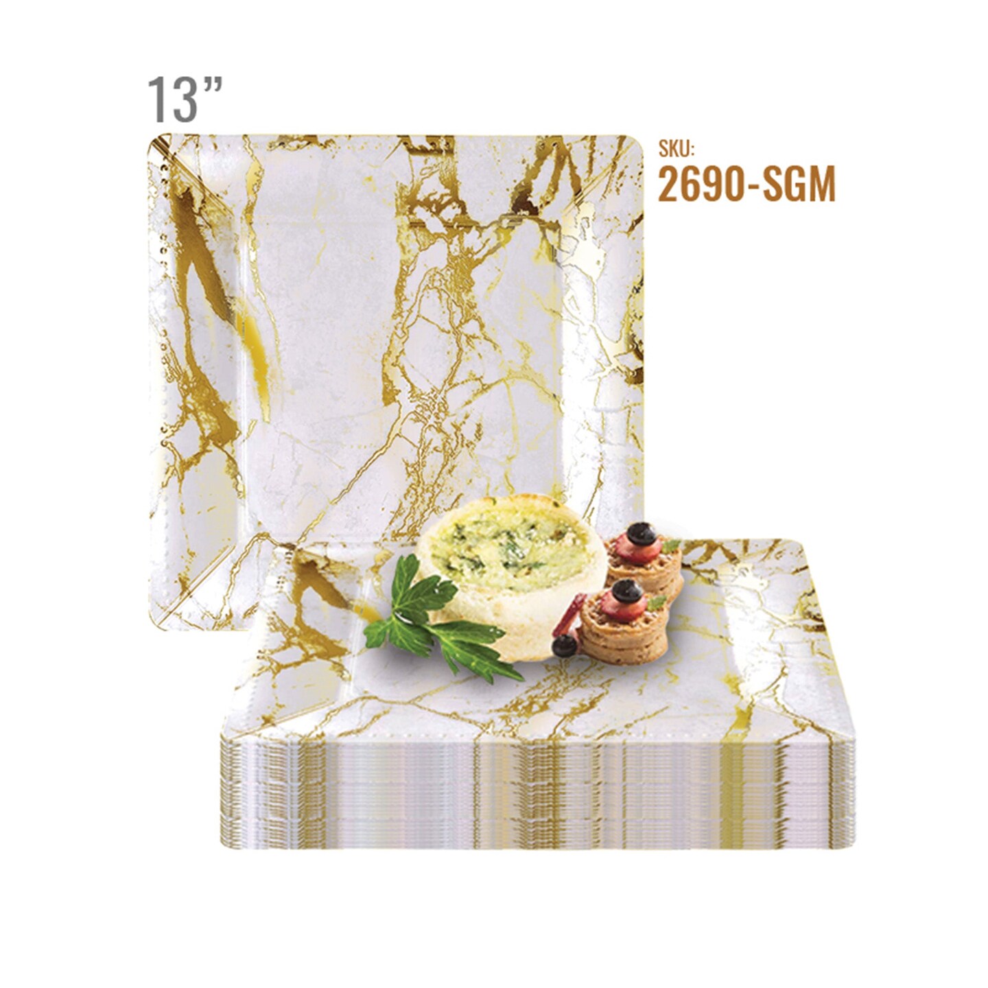 White with Gold Marble Square Disposable Paper Charger Plates - 13&#x22; (120 Plates)